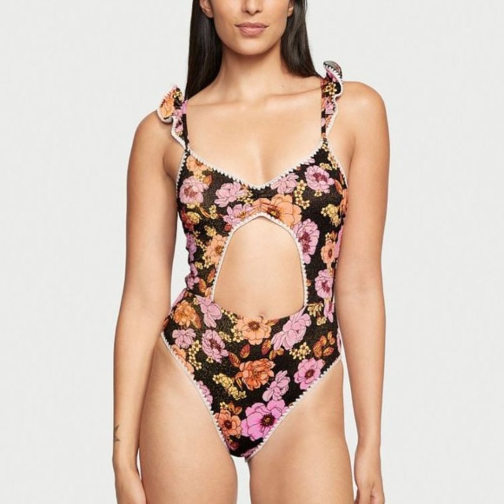 NWT VICTORIA'S SECRET SWIM Ruffle One-Piece Swimsuit with Crochet Trim - Picture 1 of 12